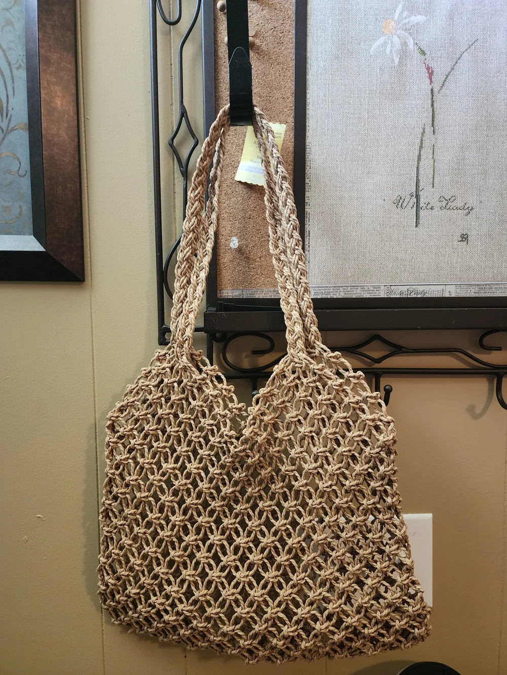 Woven Crochet Hobo Tote Bag in Natural Tan